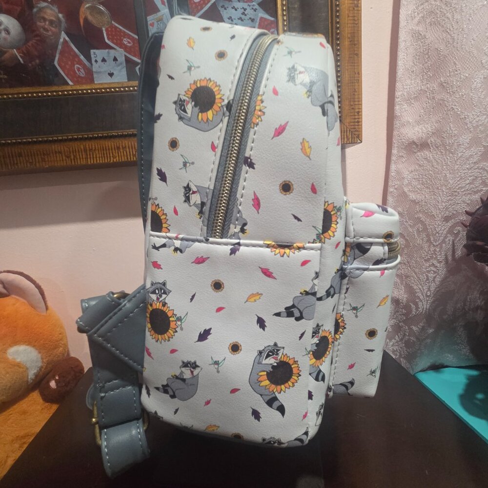 Loungefly Disney White Raccoon & Sunflower Mini Backpack - Picture 4 of 11